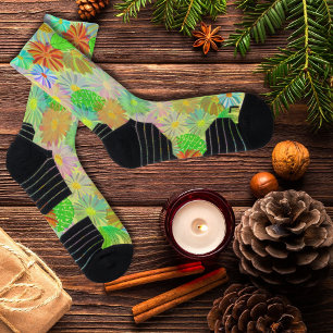 CHAUSSETTE FLEURS D'ASTER & CONE & COULEUR D'EAU TROPICALE FE