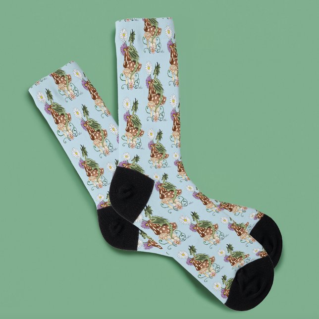 Chaussette Fleurs de Champignon Dragon Fantastique Vert Capri (Créateur téléchargé)