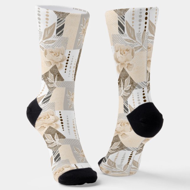 Chaussette Fleurs de crème sur blanc (Angulaire)
