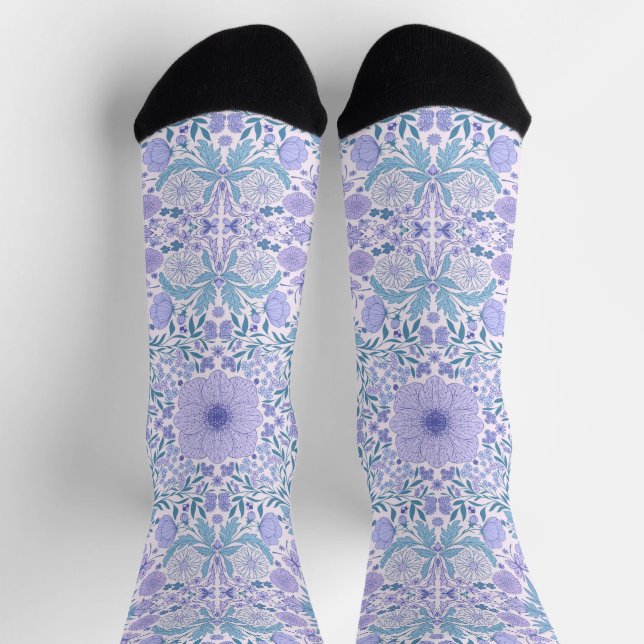 Chaussette Fleurs de jardin rétro en bleu et violet (Haut)