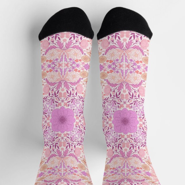 Chaussette Fleurs de jardin rétro en rose (Haut)