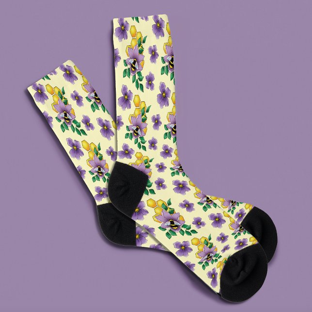 Chaussette Fleurs de lavande abeille bourdon jaune (Créateur téléchargé)