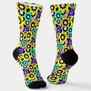 Chaussette Fleurs de marguerite colorées Jaune Turquoise Viol