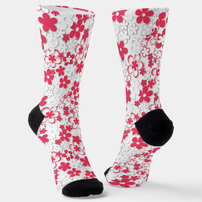 Chaussette Fleurs de papier rouge et blanc (Angulaire)