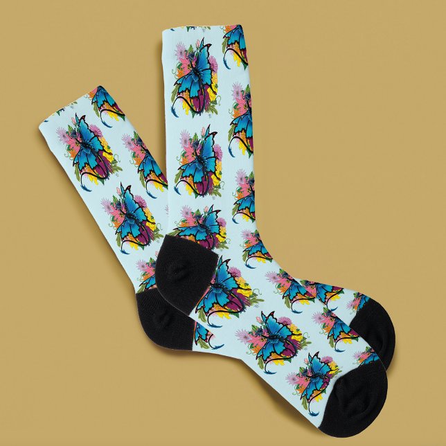 Chaussette Fleurs de papillon bleu Dragon (Créateur téléchargé)