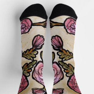 Chaussette Fleurs de pivoines roses