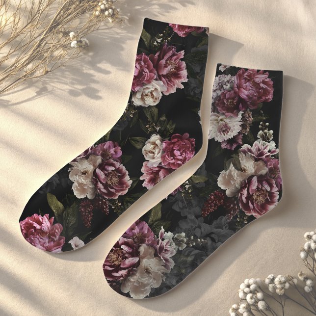 Chaussette Fleurs de rose blanches luxueuses et lunatiques (Créateur téléchargé)