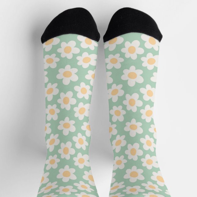 Chaussette Fleurs de style rétro sur arrière - plan vert (Haut)