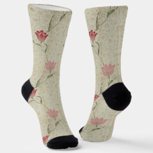 Chaussette Fleurs de tulipes roses rouges motif Morris girly