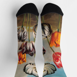 Chaussette Fleurs de tulipes variées vintage dans un paysage