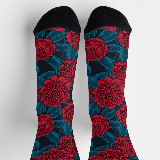 Chaussette Fleurs de waratah rouges (Haut)