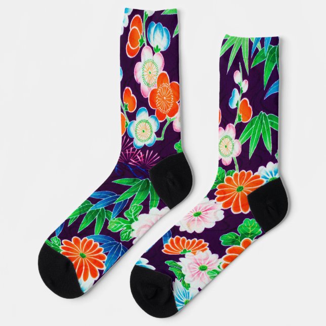 Chaussette Fleurs, design japonais (Gauche)