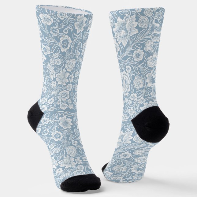 Chaussette Fleurs dessinées à la main, Art Botanique Blanc Gr (Angulaire)