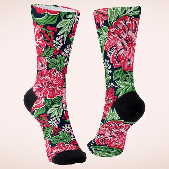 Chaussette Fleurs d'hiver modernes et colorées Noël (Créateur téléchargé)