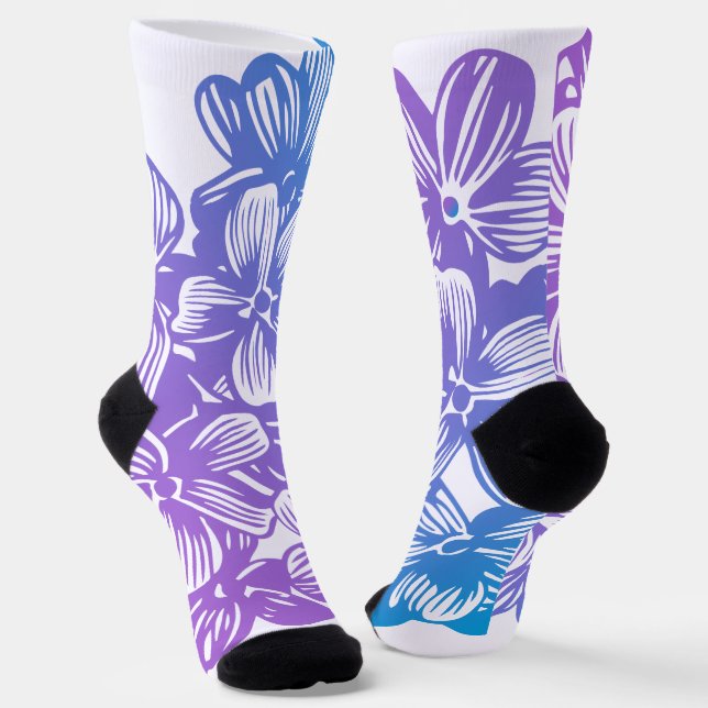 Chaussette Fleurs d'hortensia botaniques bleu violet (Angulaire)