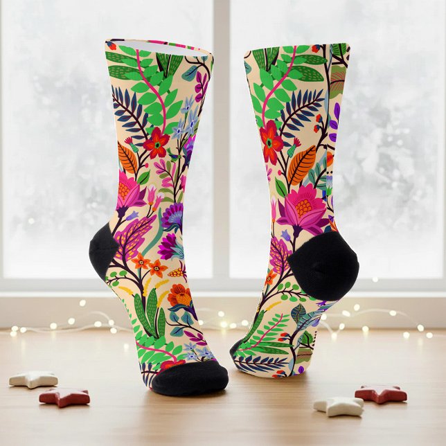 Chaussette Fleurs d'illustrations florales colorées Imprimer  (Créateur téléchargé)