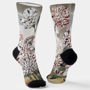 Chaussette Fleurs d'œillet panachées vintage avec ciel gris