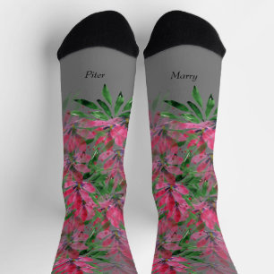 Chaussette Fleurs Fleurissent Bohème Couple Aquarelle Monogra