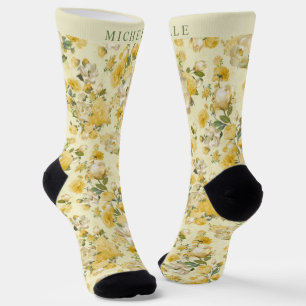 Chaussette Fleurs Florales Jaunes Légères Personnalisées