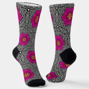 Chaussette Fleurs géométriques - Fuchsia rose et gris