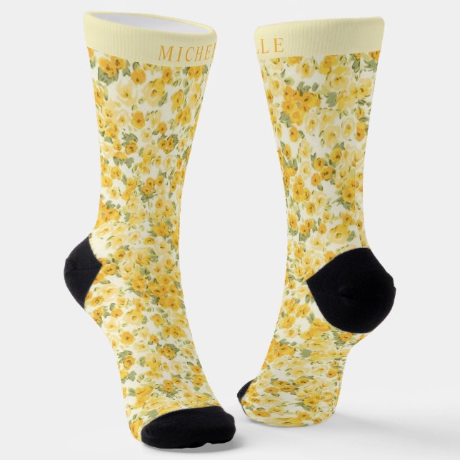 Chaussette Fleurs Jaunes Fleurs Jaunes Foncé Foncé Personnali (Angulaire)