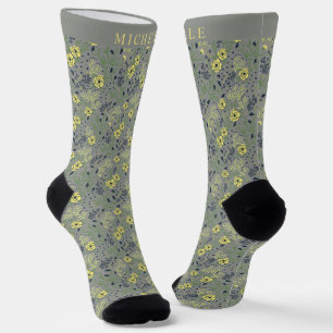 Chaussette Fleurs Jaunes Florales Gris Personnalisées