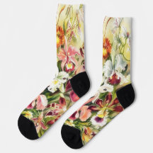 Fleurs Lys florales Chaussettes Art Style Vintage