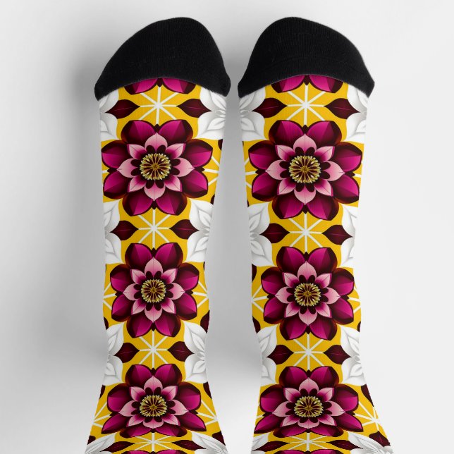 Chaussette Fleurs Magenta et Blanches Vibrantes (Haut)