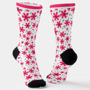 Chaussette Fleurs marguerites rouges rétro arrière - plan été