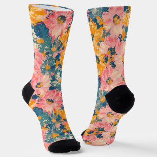 Chaussette Fleurs modernes colorées Motif floral
