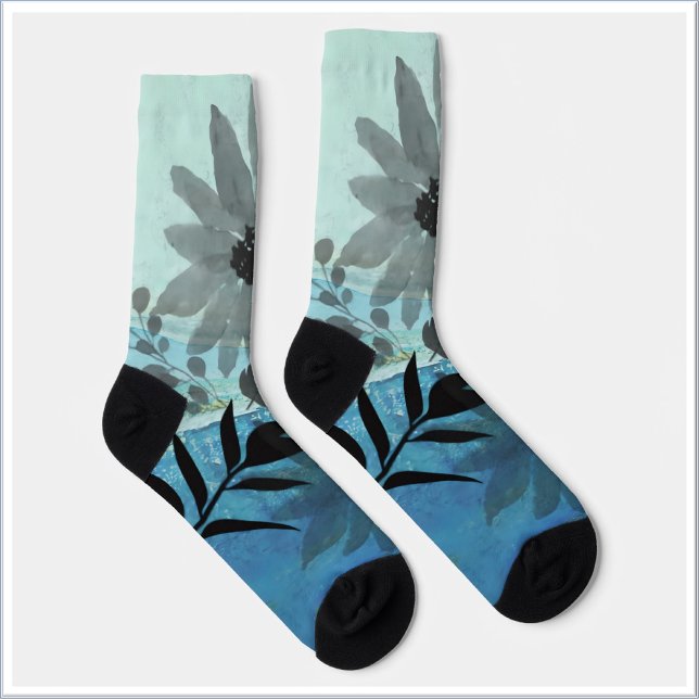 Chaussette Fleurs Modernes Sur Arrière - plan Bleu Rêvé (Créateur téléchargé)