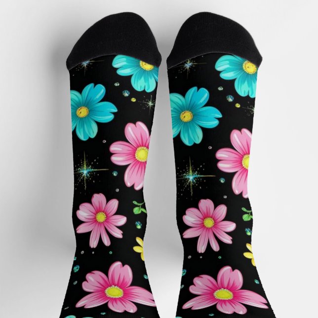 Chaussette Fleurs noires rétro Motif Anniversaire (Haut)