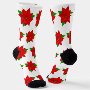 Chaussette Fleurs Poinsettia de Noël en blanc