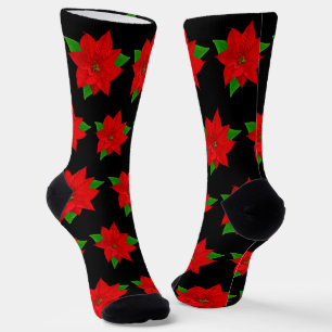 Chaussette Fleurs Poinsettia de Noël en noir