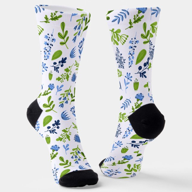 Chaussette Fleurs printanières bleues et vertes  (Créateur téléchargé)