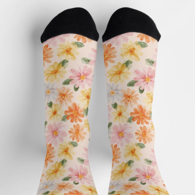 Chaussette Fleurs Rose Jaune Bleu Pêche (Haut)