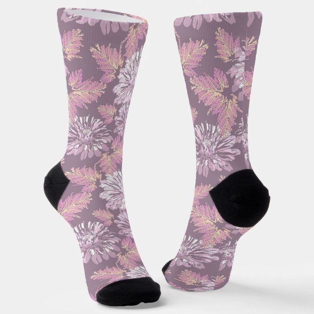 Chaussette Fleurs roses, aquarelle, rétro (Angulaire)