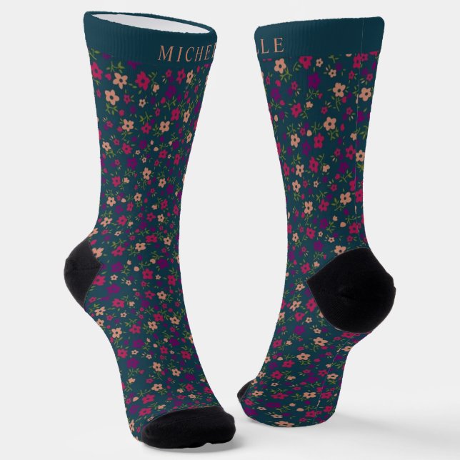 Chaussette Fleurs roses rose foncé sur mesure (Angulaire)
