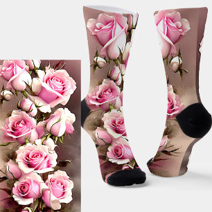Chaussette Fleurs roses roses, Florales