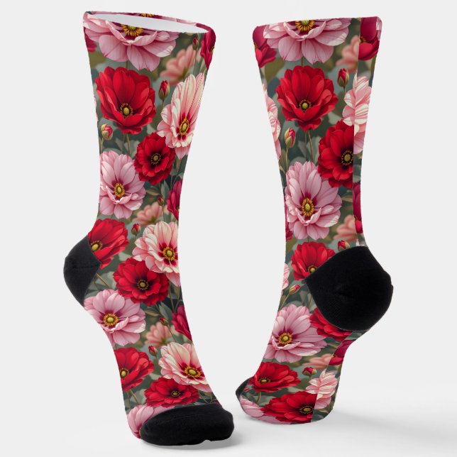 Chaussette Fleurs roses, rouges et mauves  (Angulaire)