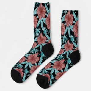 Chaussette Fleurs rouges tropicales sans coutures motif et fe