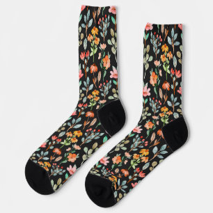 Chaussette Fleurs sauvages colorées à l'aquarelle sur fond no