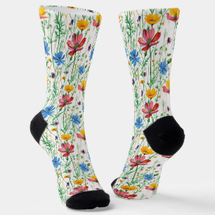 Chaussette Fleurs sauvages colorés et herbe verte