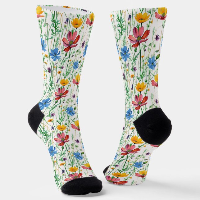 Chaussette Fleurs sauvages colorés et herbe verte (Angulaire)
