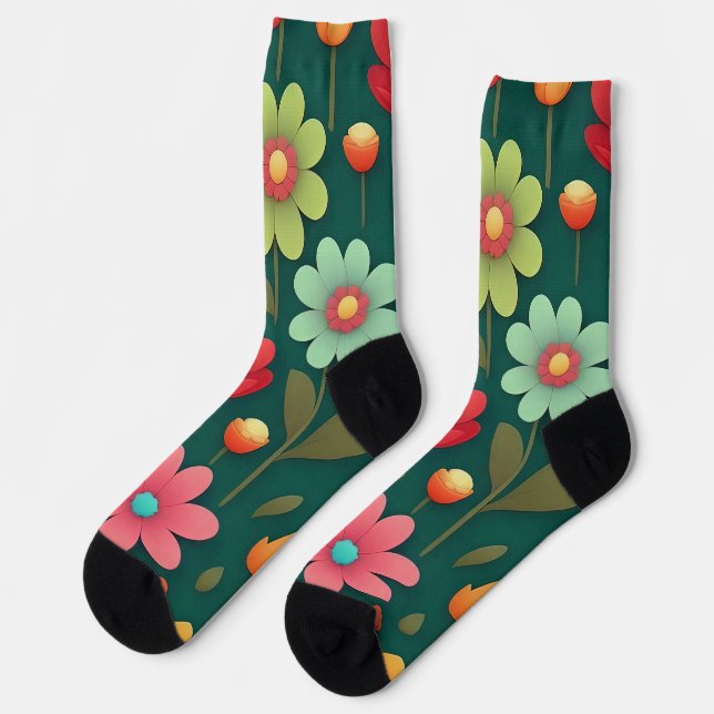 Chaussette Fleurs sur un motif arrière - plan vert (Gauche)
