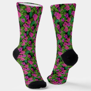 Chaussette Fleurs tropicales et plantes en noir
