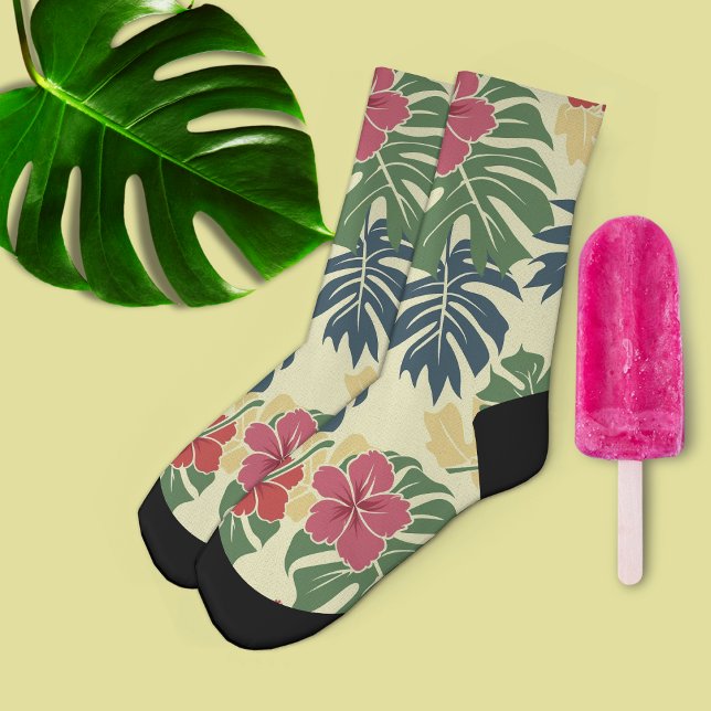 Chaussette Fleurs tropicales jaunes  (Créateur téléchargé)