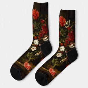 Chaussette Fleurs Vintage Floral Art Faux Or Monogrammé