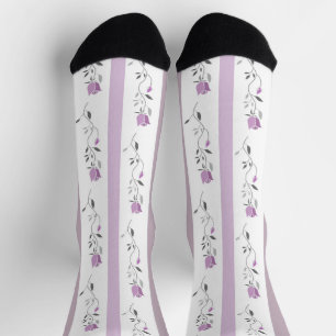 Chaussette Fleurs vintage motif rayé blanc beige rose