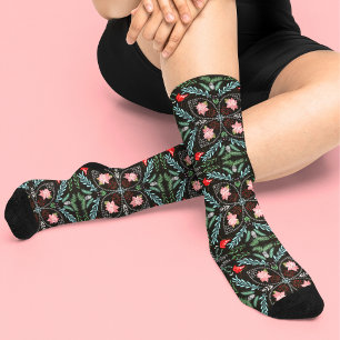 Chaussette Flocons de neige hivernaux, Poinsettias, Cardinaux